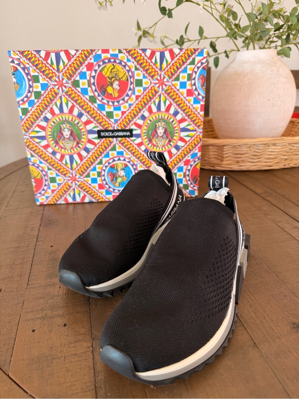 Dolce & Gabbana Black Knit Slip-On Sneakers